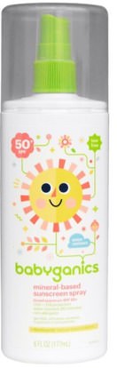 BabyGanics, Mineral-Based Sunscreen Spray, 50 + SPF, 6 fl oz (177 ml) ,حمام، الجمال، واقية من الشمس، والأطفال والطفل واقية من الشمس