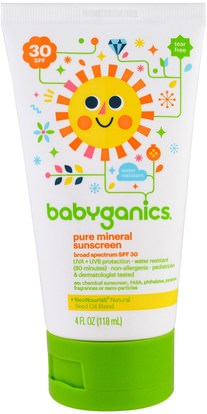 BabyGanics, Pure Mineral Sunscreen Lotion, SPF 30, 4 oz (118 ml) ,الصحة، العناية بالبشرة، حمام، الجمال، واقية من الشمس، سف 30-45