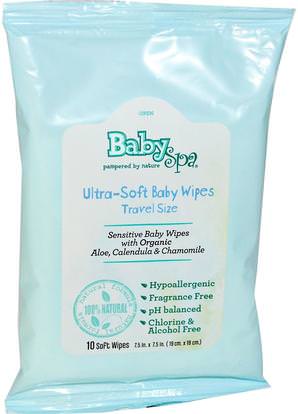 BabySpa, Ultra-Soft Baby Wipes, Fragrance-Free, 10 Soft Wipes ,صحة الطفل، حفاضات، مناديل الطفل
