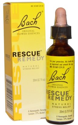 Bach, Original Flower Essences, Rescue Remedy, Natural Stress Relief, 0.7 fl oz (20 ml) ,الأعشاب، الياسمين، باخ الأصلي زهرة الجواهر الإنقاذ