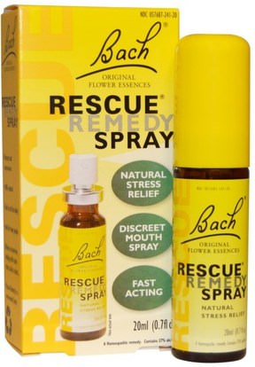 Bach, Original Flower Essences, Rescue Remedy Spray, 0.7 fl oz (20 ml) ,الأعشاب، الياسمين، باخ الأصلي زهرة الجواهر الإنقاذ