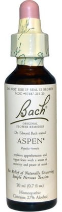 Bach, Original Flower Remedies, Aspen, 0.7 fl oz (20 ml) ,الصحة