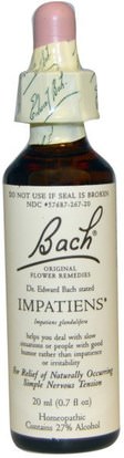 Bach, Original Flower Remedies, Impatiens, 0.7 fl oz (20 ml) ,الصحة