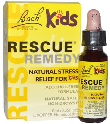 Bach, Original Flower Remedies, Rescue Remedy, Natural Stress Relief for Kids, 0.35 fl oz (10 ml) ,صحة الأطفال، والمكملات الأطفال، باخ الأصلي الزهور جوهر الإنقاذ
