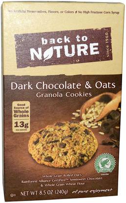 Back to Nature, Granola Cookies, Dark Chocolate & Oats, 8.5 oz (240 g) ,الطعام، الوجبات الخفيفة، الكوكيز