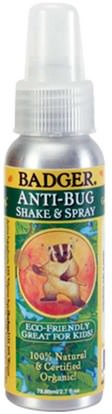 Badger Company, Anti-Bug, Shake & Spray, 2.7 fl oz (79.85 ml) ,صحة الأطفال، أطفال وطفل طارد الحشرات، علة و طارد الحشرات
