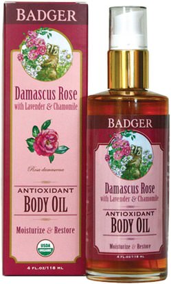 Badger Company, Antioxidant Body Oil, Damascus Rose, 4 fl oz (118 ml) ,الصحة، العناية بالبشرة، الجمال، العناية بالوجه