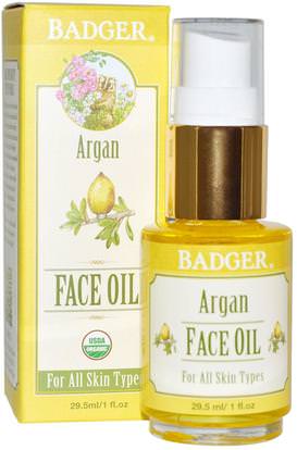 Badger Company, Argan Face Oil, For All Skin Types, 1 fl oz (29.5 ml) ,حمام، الجمال، أرجان، العناية بالبشرة
