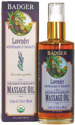 Badger Company, Aromatherapy Massage Oil, Lavender with Bergamot & Balsam Fir, 4 fl oz (118 ml) ,الصحة، العناية بالبشرة، زيت التدليك