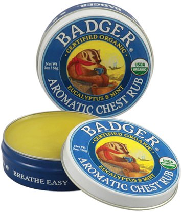 Badger Company, Aromatic Chest Rub, Eucalyptus & Mint, 2 oz (56 g) ,الصحة، الرئة و الشعب الهوائية، فرك الصدر، الأعشاب، الكافور