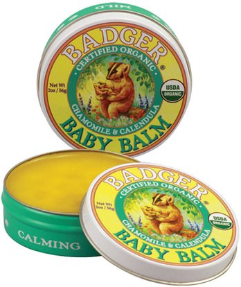 Badger Company, Baby Balm, Chamomile & Calendula, 2 oz (56 g) ,صحة الأطفال، حفاضات، كريمات حفاضات، الصحة، العناية بالبشرة