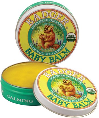 Badger Company, Baby Balm, Chamomile & Calendula.75 oz (21 g) ,صحة الأطفال، حفاضات، كريمات حفاضات، الصحة، العناية بالبشرة