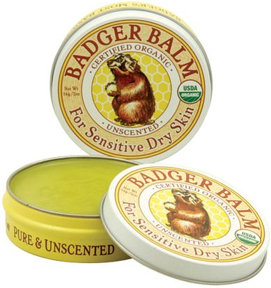 Badger Company, Badger Balm, For Sensitive Dry Skin, Unscented, 2 oz (56 g) ,والصحة، والعناية بالبشرة