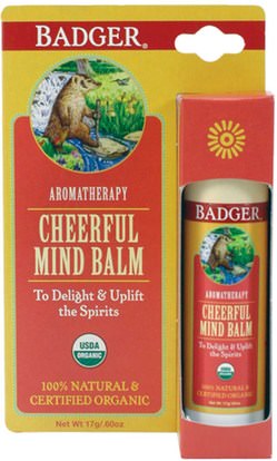 Badger Company, Cheerful Mind Balm, Sweet Orange & Spearmint.60 oz (17 g) ,الصحة، مزاج، حمام، الجمال، الروائح الزيوت الأساسية