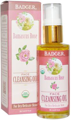 Badger Company, Damascus Rose Face Cleansing Oil, For Dry/Delicate Skin, 2 fl oz (59.1 ml) ,الجمال، العناية بالوجه، منظفات الوجه