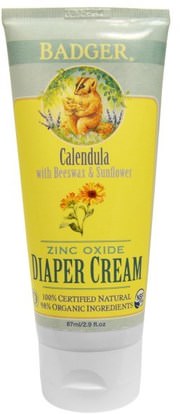 Badger Company, Diaper Cream, Calendula with Beeswax & Sunflower, 2.9 fl oz (87 ml) ,صحة الطفل، حفاضات، كريمات حفاضات