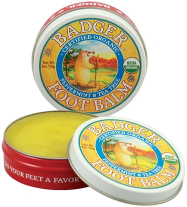 Badger Company, Foot Balm, Peppermint & Tea Tree, 2 oz (56 g) ,حمام، الجمال، قدم قدم الرعاية