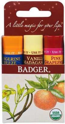 Badger Company, Lip Balm Gift Set, Red Box, 3 Pack.15 oz (4.2 g) Each ,حمام، الجمال، هدية مجموعات، العناية الشفاه