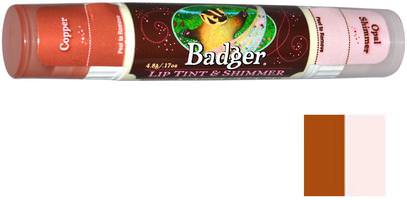 Badger Company, Lip Tint & Shimmer, Copper/Opal Shimmer.17 oz (4.8 g) ,حمام، الجمال، أحمر الشفاه، لمعان، بطانة، العناية الشفاه، بلسم الشفاه