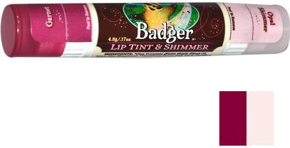 Badger Company, Lip Tint & Shimmer, Garnet/Opal Shimmer.17 oz (4.8 g) ,حمام، الجمال، أحمر الشفاه، لمعان، بطانة، العناية الشفاه، بلسم الشفاه
