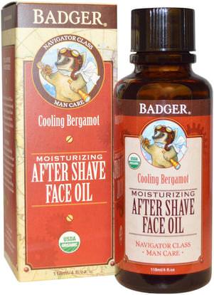 Badger Company, Moisturizing After Shave Face Oil, Cooling Bergamot, 4 fl oz (118 ml) ,حمام، الجمال، الحلاقة، بعد الحلاقة، الصحة، العناية بالبشرة