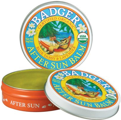 Badger Company, Organic, After Sun Balm, Blue Tansy & Lavender, 2 oz (56 g) ,الصحة، العناية بالبشرة، الجمال، العناية بالوجه، حروق الشمس حماية الشمس