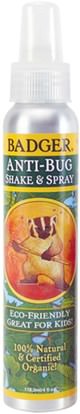 Badger Company, Organic Anti-Bug, Shake & Spray, 4 fl oz (118.3 ml) ,صحة الأطفال، أطفال وطفل طارد الحشرات، علة و طارد الحشرات