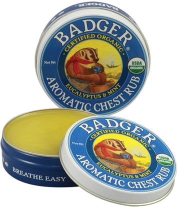 Badger Company, Organic Aromatic Chest Rub, Eucalyptus & Mint.75 oz (21 g) ,والصحة والرئة والقصبات الهوائية، فرك الصدر