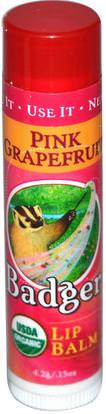 Badger Company, Organic, Lip Balm, Pink Grapefruit.15 oz (4.2 g) ,حمام، الجمال، العناية الشفاه، بلسم الشفاه