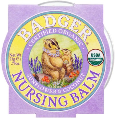 Badger Company, Organic Nursing Balm, Sunflower & Coconut.75 oz (21 g) ,صحة الطفل، تغذية الطفل، الرضاعة الطبيعية