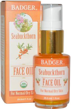 Badger Company, Seabuckthorn Face Oil, For Normal/Dry Skin, 1 fl oz (29.5 ml) ,الجمال، العناية بالوجه، نوع الجلد الطبيعي لتجف الجلد