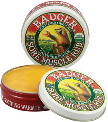 Badger Company, Sore Muscle Rub, Cayenne & Ginger, 2 oz (56 g) ,والصحة، والعناية بالبشرة، والنساء، والجلد