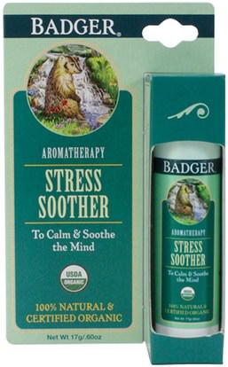 Badger Company, Stress Soother, Tangerine & Rosemary.60 oz (17 g) ,الصحة، مكافحة الإجهاد، حمام، الجمال، الروائح الزيوت الأساسية