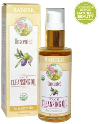 Badger Company, Unscented Face Cleansing Oil, For Sensitive Skin, 2 fl oz (59.1 ml) ,الجمال، العناية بالوجه
