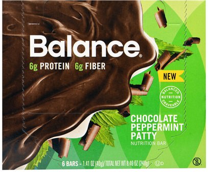 Balance Bar, Nutrition Bar, Chocolate Peppermint Patty, 6 Bars, 1.41 oz (40 g) Each ,والمكملات الغذائية، والحانات الغذائية، والوجبات الخفيفة، والوجبات الخفيفة الصحية