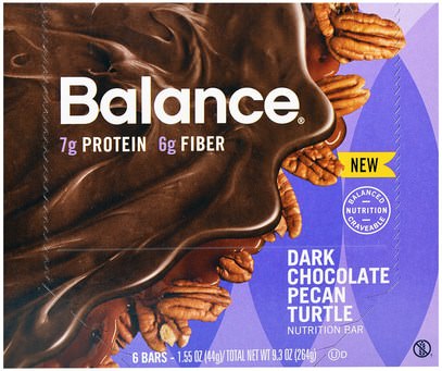 Balance Bar, Nutrition Bar, Dark Chocolate Pecan Turtle, 6 Bars, 1.55 oz (44 g) Each ,المكملات الغذائية، الحانات الغذائية، المنتجات الحساسة للحرارة