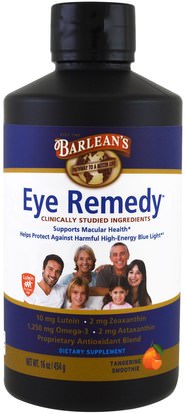 Barleans, Eye Remedy, Tangerine Smoothie, 16 oz (454 g) ,المكملات الغذائية، مضادات الأكسدة، اللوتين، إيفا أوميجا 3 6 9 (إيبا دا)