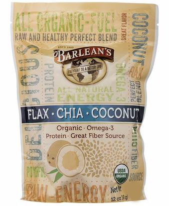 Barleans, Flax-Chia-Coconut Blend, 12 oz (340 g) ,المكملات الغذائية، بذور الكتان، إيفا أوميجا 3 6 9 (إيبا دا)، بذور شيا