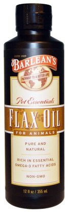 Barleans, Flax Oil, for Animals, 12 fl oz (355 ml) ,الحيوانات الأليفة القطط، الحيوانات الأليفة الكلاب
