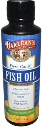 Barleans, Fresh Catch Fish Oil, Omega-3 EPA/DHA, Orange Flavor, 8 fl oz (236 ml) ,المكملات الغذائية، إيفا أوميجا 3 6 9 (إيبا دا)، دا، إيبا، زيت السمك السائل