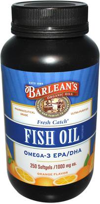 Barleans, Fresh Catch, Fish Oil Supplement, Omega-3 EPA/DHA, Orange Flavor, 1000 mg, 250 Softgels ,المكملات الغذائية، إيفا أوميجا 3 6 9 (إيبا دا)، دا، إيبا، سوفتغيلس زيت السمك