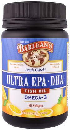 Barleans, Fresh Catch Fish Oil, Ultra EPADHA, Orange Flavor, 60 Softgels ,المكملات الغذائية، إيفا أوميجا 3 6 9 (إيبا دا)، دا، إيبا، بارلانز فيش أويلز
