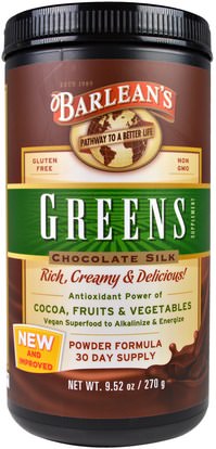Barleans, Greens, Powder Formula, Chocolate Silk, 9.52 oz (270 g) ,المكملات الغذائية، سوبرفوودس، بارلانز الخضر