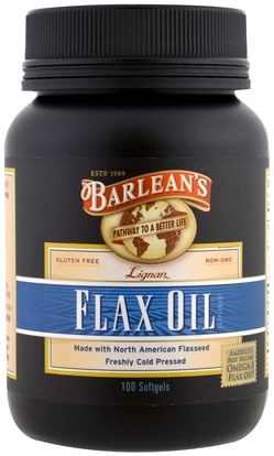 Barleans, Lignan Flax Oil, 100 Softgels ,المكملات الغذائية، إيفا أوميجا 3 6 9 (إيبا دا)، سوفتغيلس الكتان النفط، البارلان زيوت الكتان