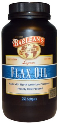 Barleans, Lignan Flax Oil, 250 Softgels ,المكملات الغذائية، إيفا أوميجا 3 6 9 (إيبا دا)، سوفتغيلس الكتان النفط، البارلان زيوت الكتان