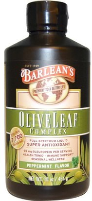 Barleans, Olive Leaf Complex, Peppermint Flavor, 16 oz (454 g) ,والمكملات الغذائية، ومضادات الأكسدة، والانفلونزا الباردة والفيروسية، ورقة الزيتون