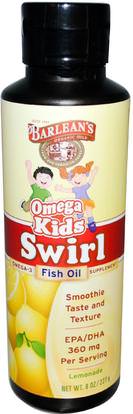 Barleans, Omega Kids Swirl, Fish Oil, Lemonade, 8 oz (227 g) ,المكملات الغذائية، إيفا أوميجا 3 6 9 (إيبا دا)، زيت السمك السائل