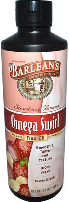 Barleans, Omega Swirl, Flax Oil, Strawberry Banana, 16 oz (454 g) ,والمكملات الغذائية، إيفا أوميجا 3 6 9 (إيبا دا)، بارلانز زيوت الكتان