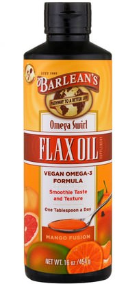 Barleans, Omega Swirl, Flax Oil, Mango Fusion, 16 oz (454 g) ,المكملات الغذائية، إيفا أوميجا 3 6 9 (إيبا دا)، الكتان النفط السائل