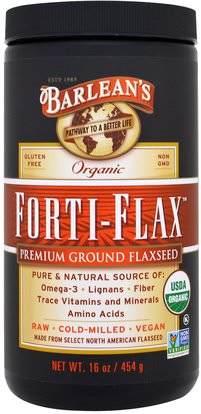 Barleans, Organic Forti-Flax, Premium Ground Flaxseed, 16 oz (454 g) ,المكملات الغذائية، بذور الكتان، مسحوق الكتان، البارلان زيوت الكتان